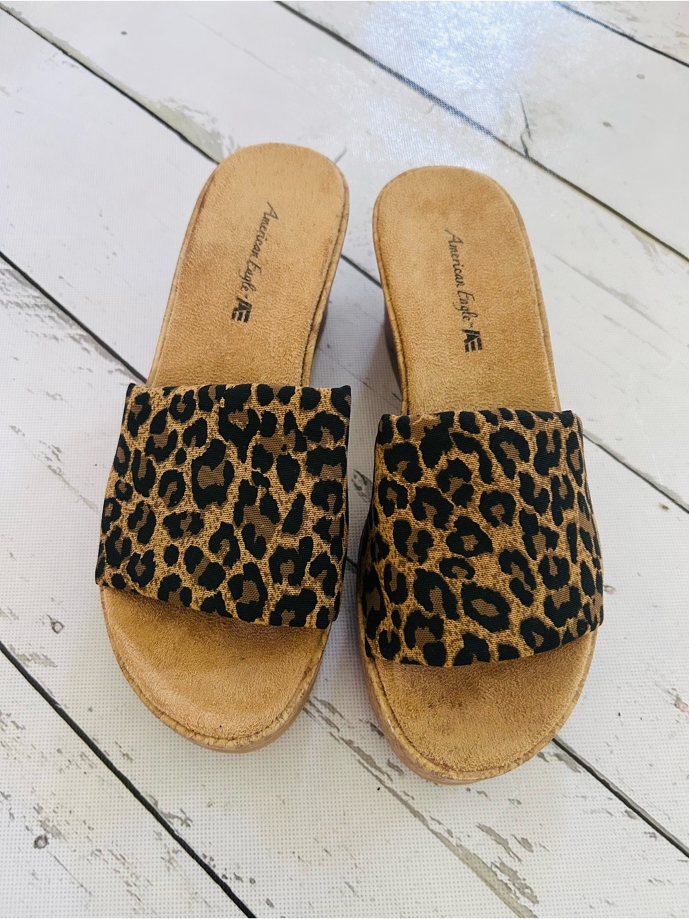 American Eagle Outfitters Leopard Sandals Cork wedge heel Sz 7 1/2